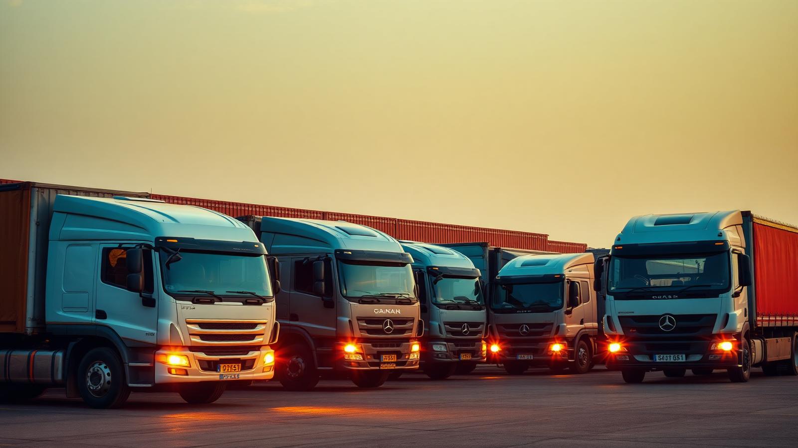 Commercial fleet vehicles at a logistics depot in Ghana