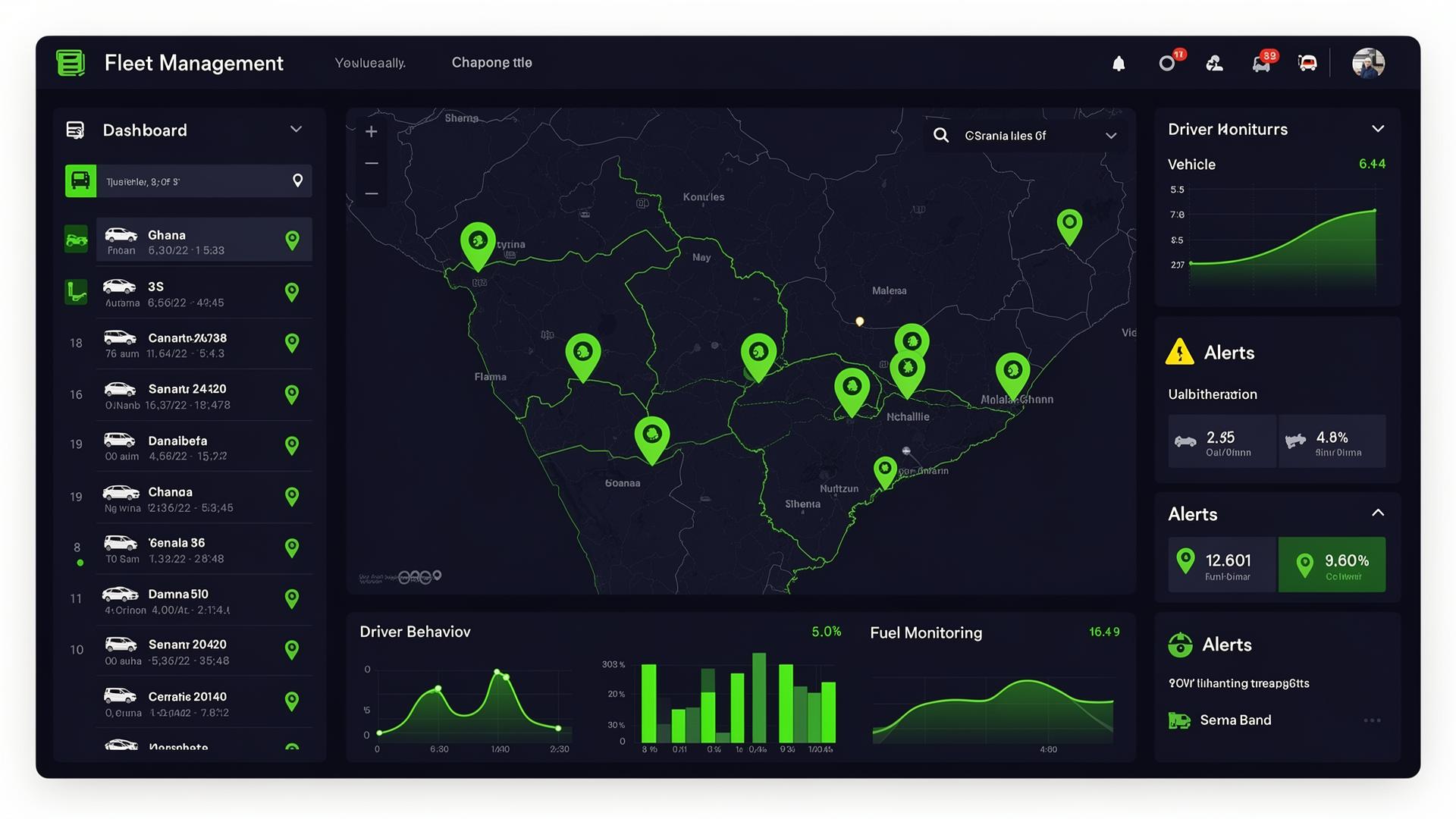 Apex Fleet management dashboard showing live vehicle locations across Ghana